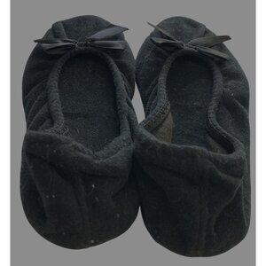 Dearfoams Womens  Size M (6.5-7.5) Black Bow Floral Pattern Sole Soft Slippers